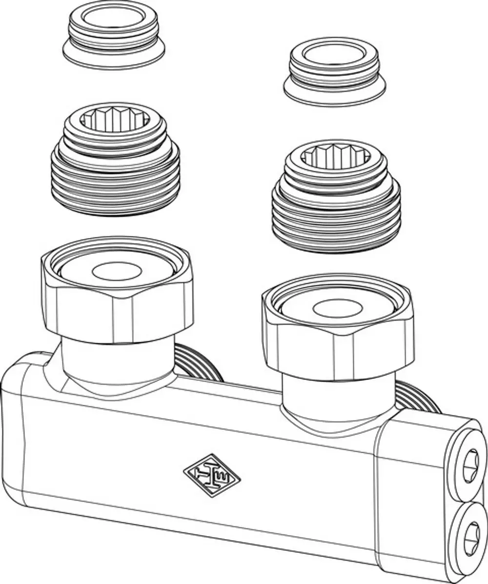 Umlenkstück in Eckform mit mehreren Anschlussstücken von IMI Hydronic Engineering, geeignet für Rohrleitungsanwendungen.